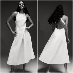 ZARA White Linen Blend Midi Dress NWT